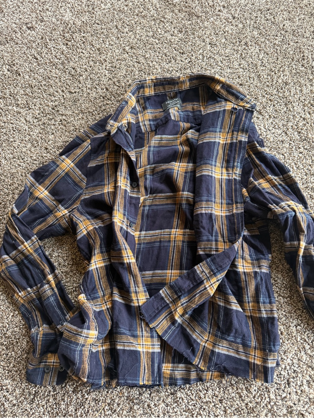 Primark Men's Plaid Button-Down Shirt - Navy & Mustard